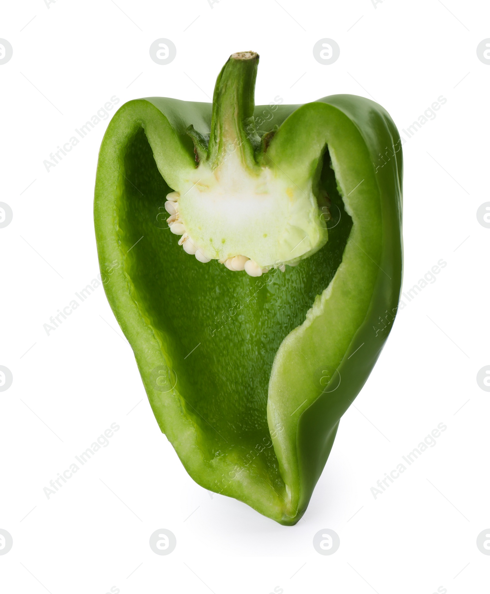 Photo of Cut green bell pepper isolated on white