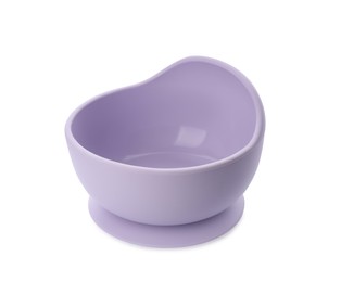 Photo of Plastic bowl on white background. Serving baby food