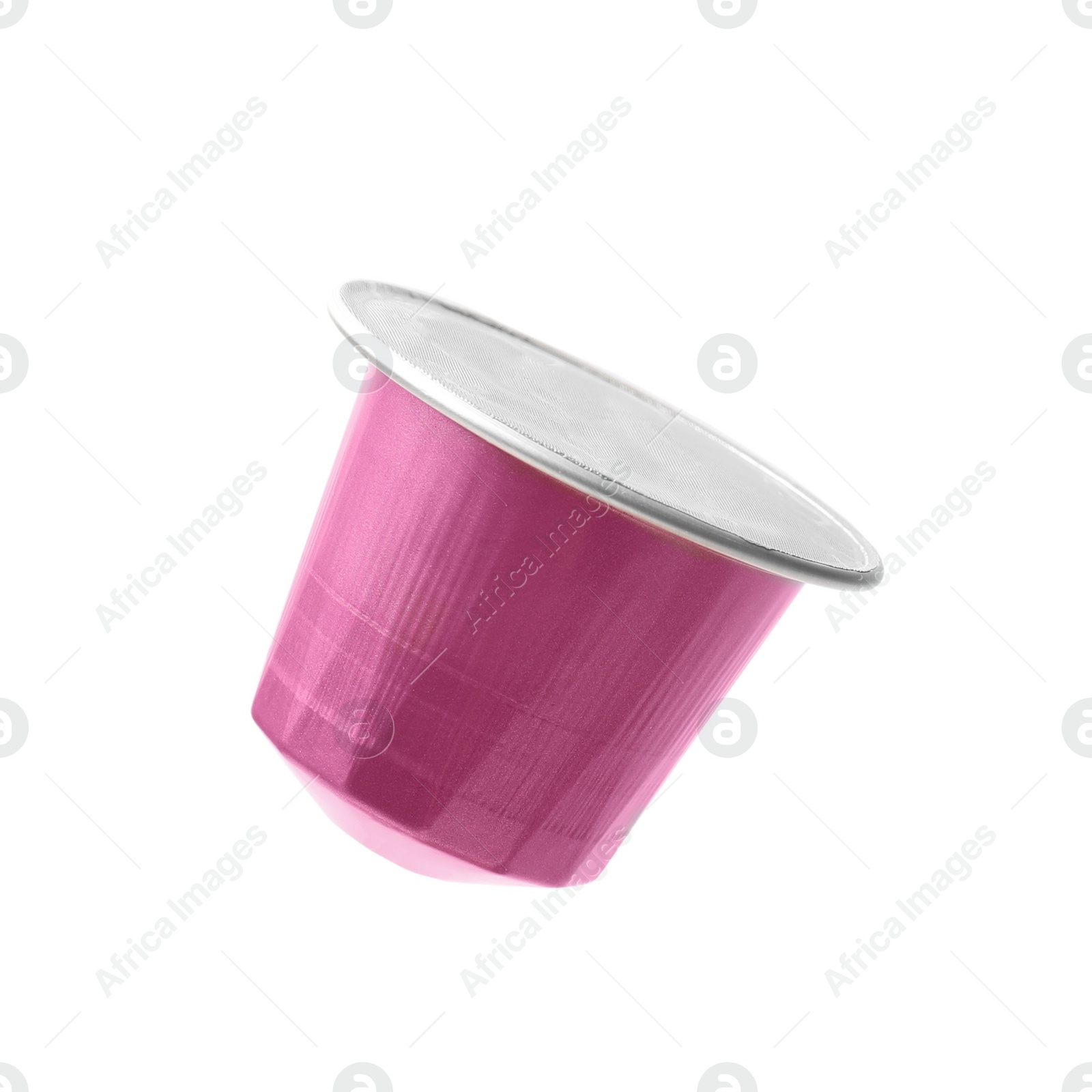 Photo of One plastic coffee capsule isolated on white