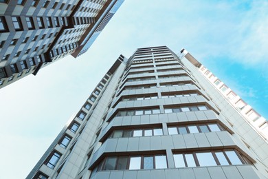 Beautiful modern buildings on sunny day, low angle view