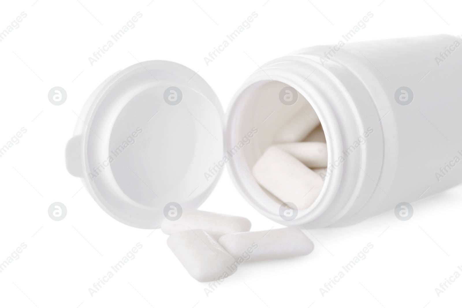 Photo of Jar with chewing gums on white background