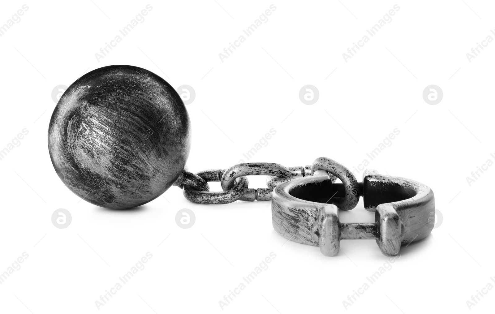 Photo of Metal ball and chain isolated on white