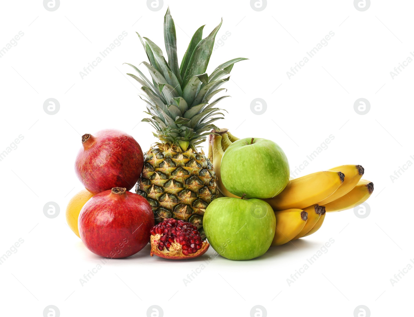 Photo of Set of fresh tropical fruits on white background