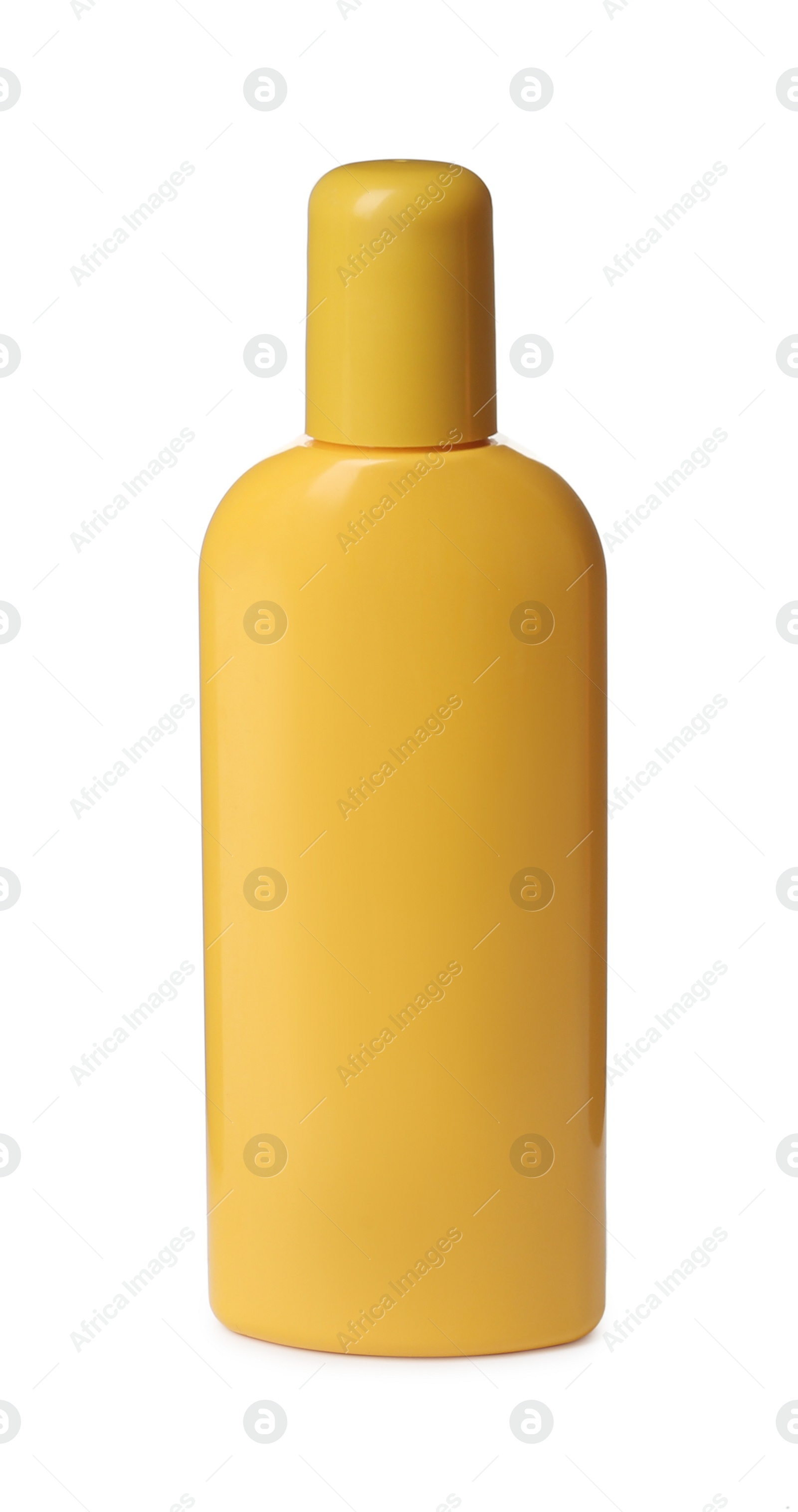 Photo of Orange plastic bottle of cosmetic product isolated on white