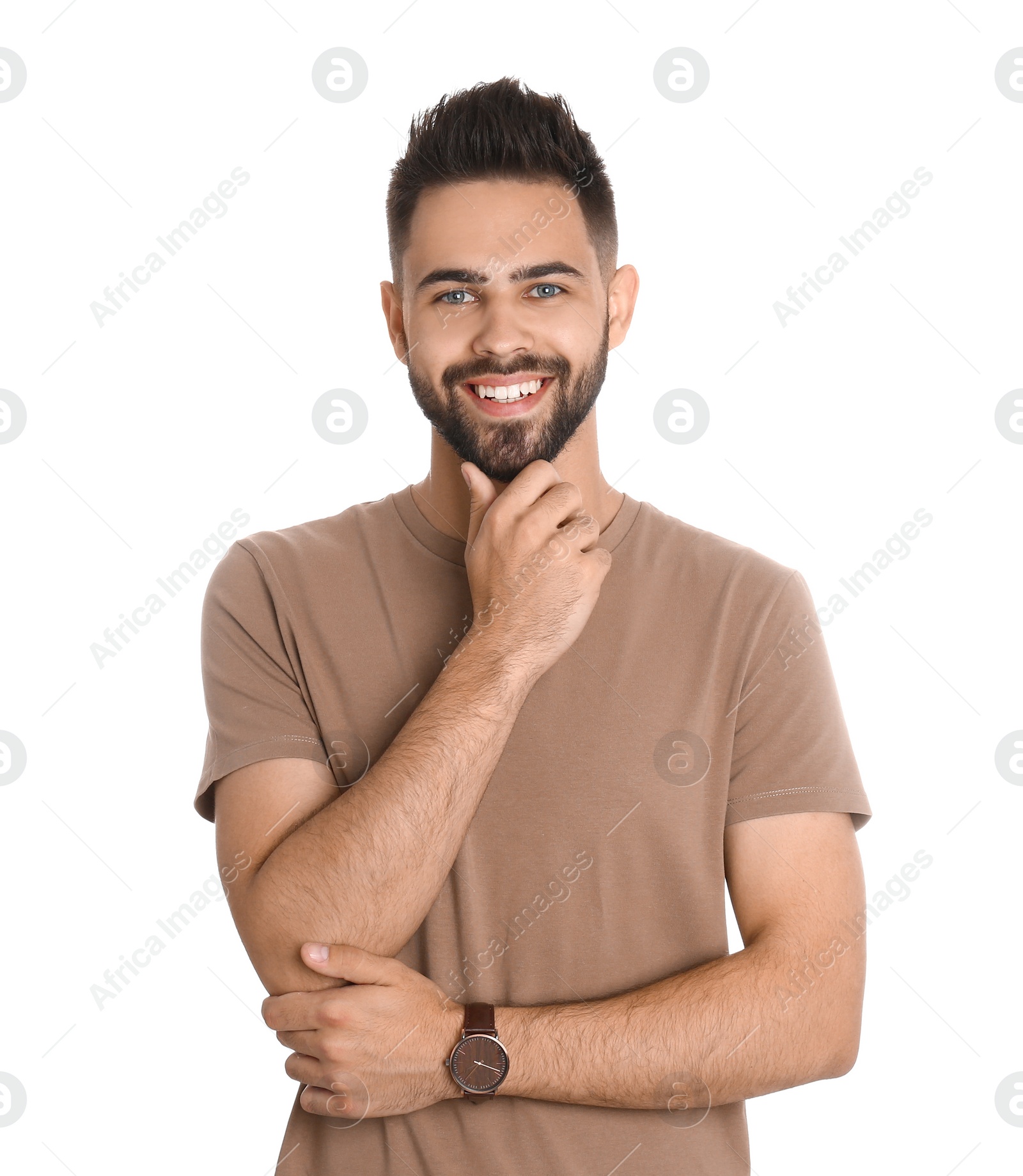 Photo of Portrait of handsome smiling man isolated on white