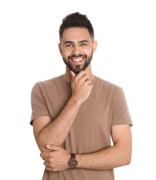 Photo of Portrait of handsome smiling man isolated on white