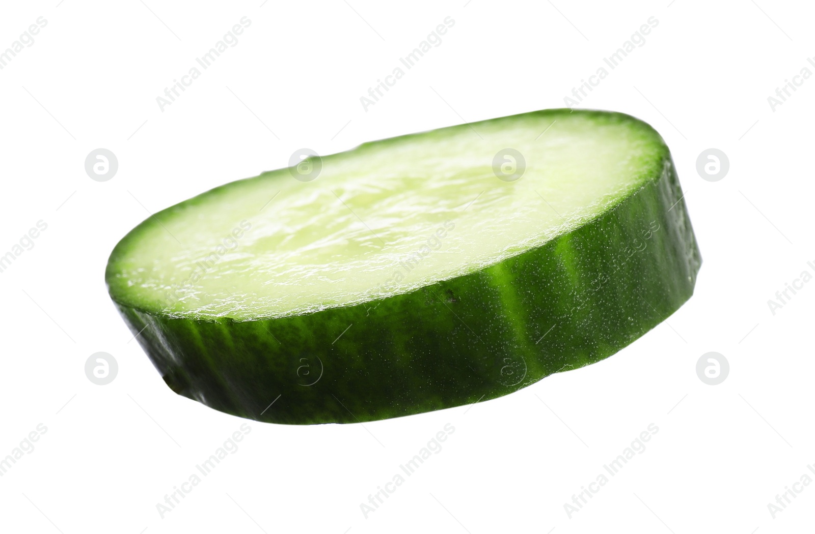 Photo of Slice of fresh cucumber isolated on white