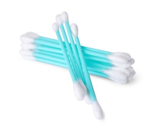 Photo of Many clean cotton buds on white background