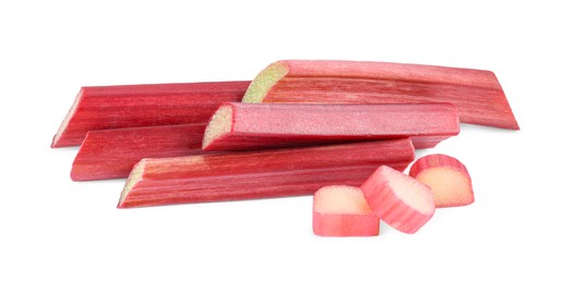 Cut fresh ripe rhubarb isolated on white
