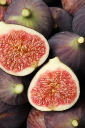 Fresh ripe figs as background, closeup view