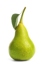 Whole ripe pear on white background