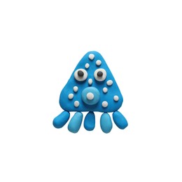 Photo of Light blue plasticine octopus isolated on white, top view