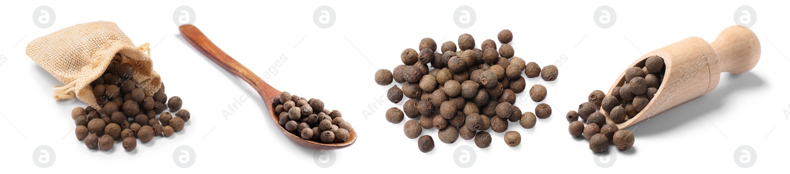 Image of Allspice berries (Jamaica pepper) isolated on white, set