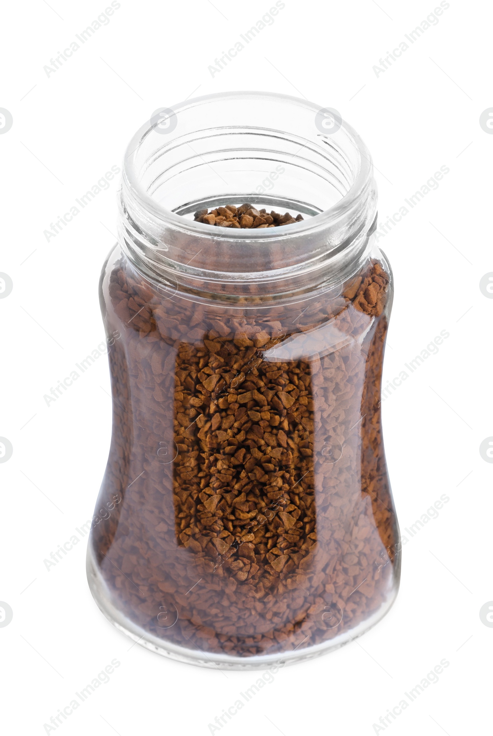 Photo of Glass jar of instant coffee isolated on white