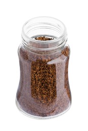 Glass jar of instant coffee isolated on white