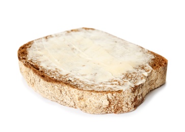 Photo of Slice of bread with butter isolated on white