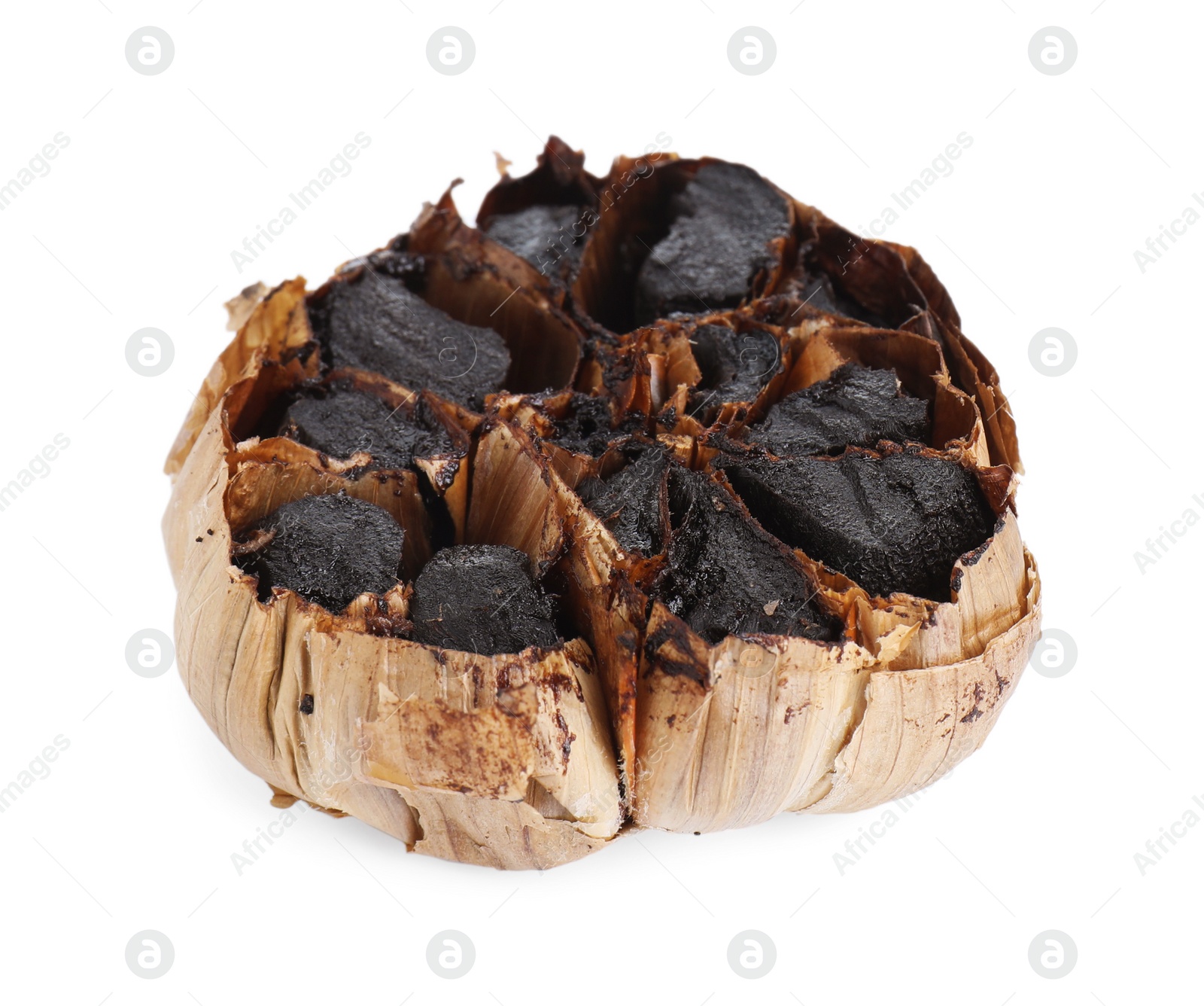 Photo of Organic fermented black garlic isolated on white