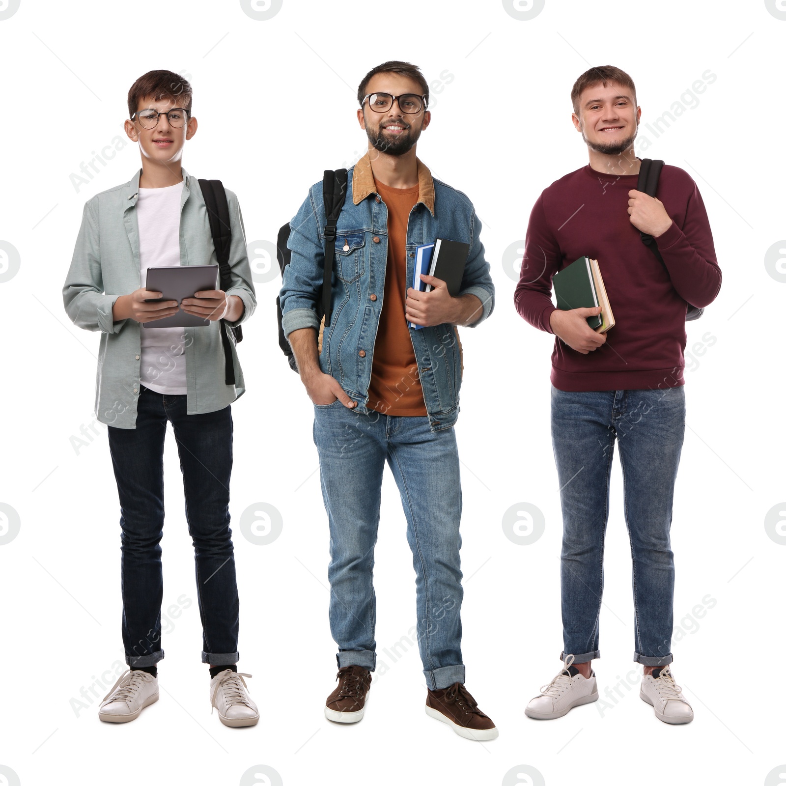 Image of Group of happy students on white background