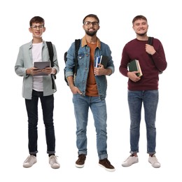 Group of happy students on white background