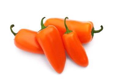Photo of Fresh raw orange hot chili peppers isolated on white