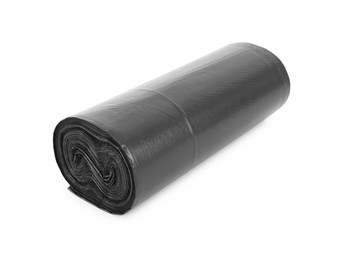 Photo of Roll of black garbage bags isolated on white