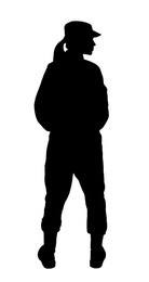 Silhouette of soldier in uniform on white background. Military service