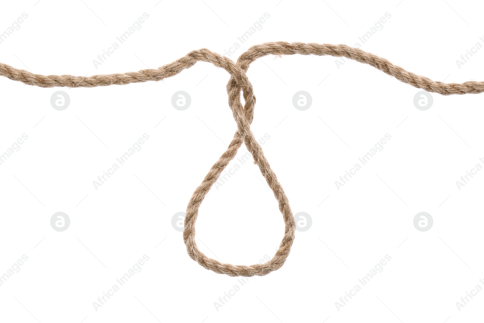 Photo of Hemp rope with loop on white background