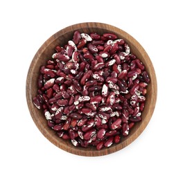 Bowl with dry kidney beans isolated on white, top view