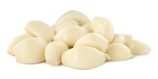 Peeled cloves of fresh garlic isolated on white