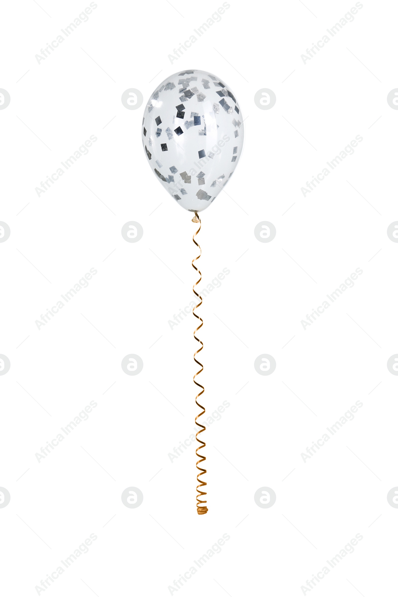 Photo of Bright balloon with sparkles on white background