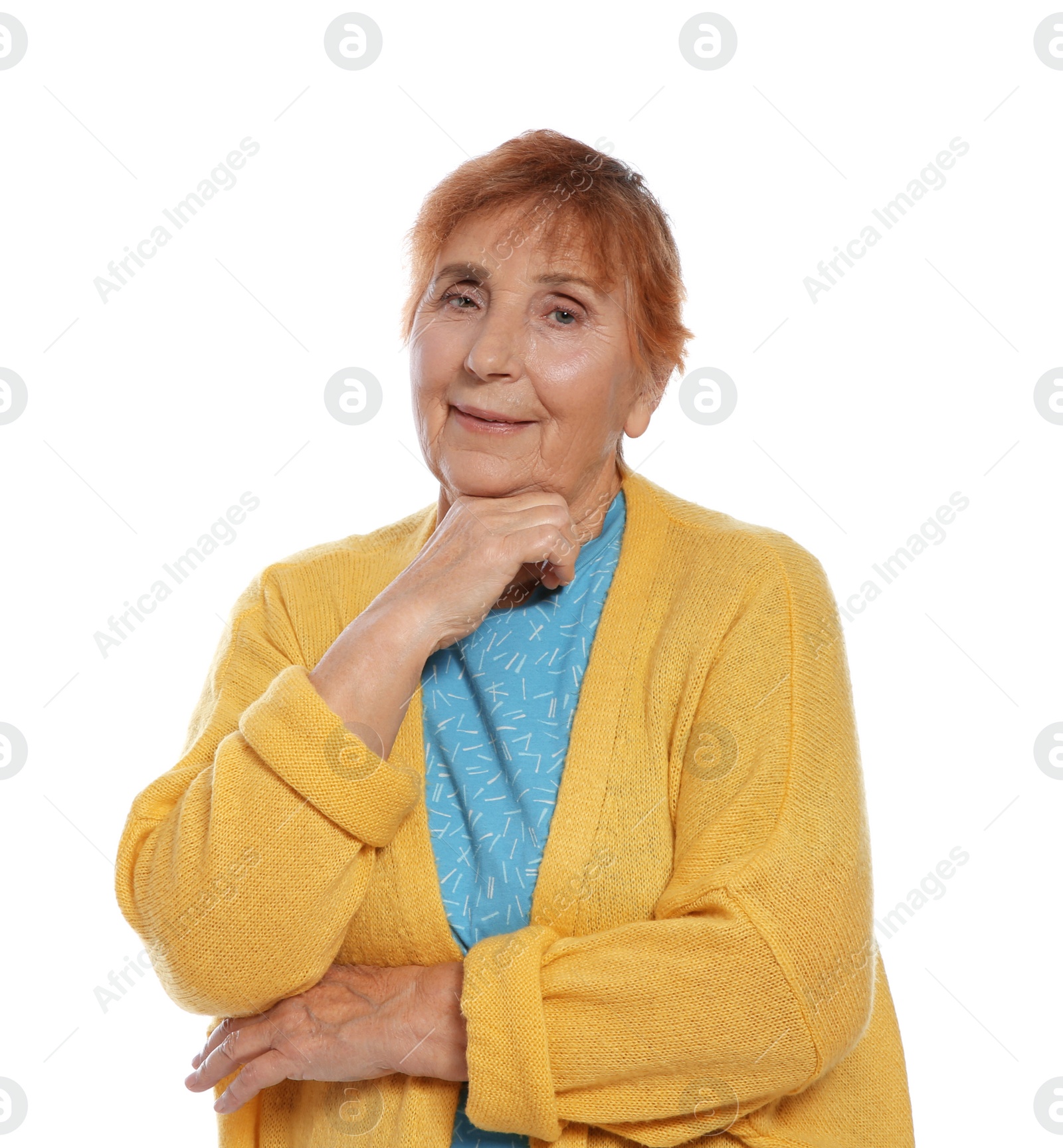 Photo of Portrait of elderly woman on white background