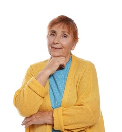 Photo of Portrait of elderly woman on white background