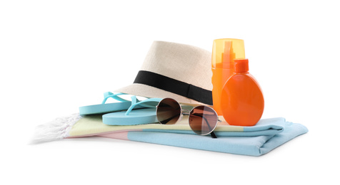 Composition with beach objects on white background