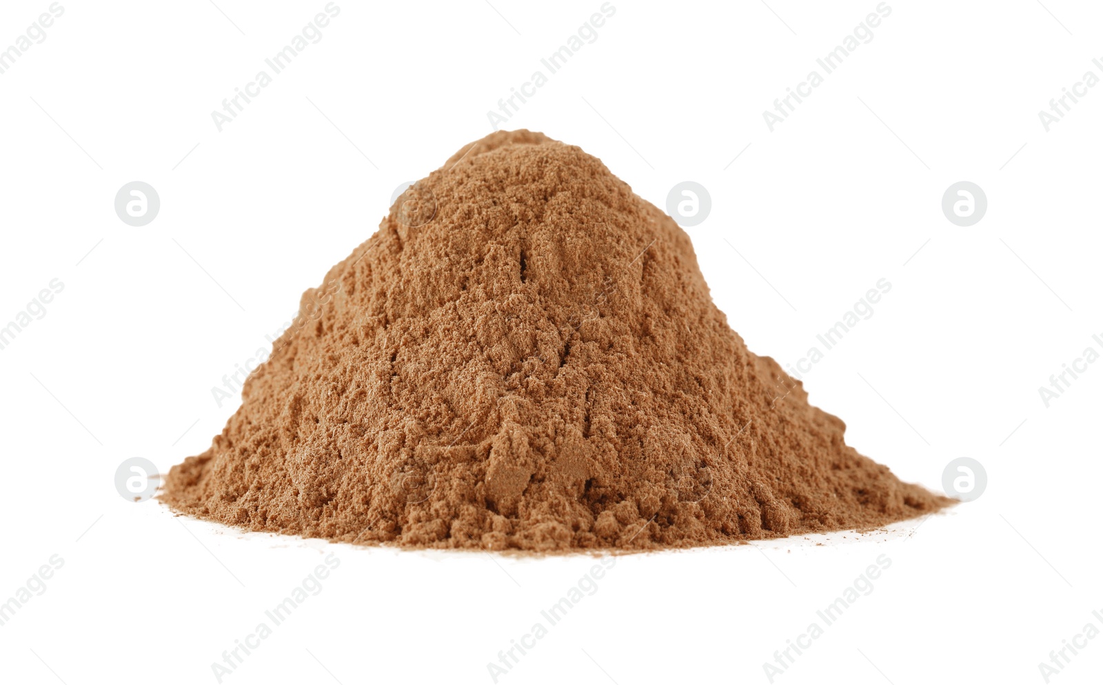 Photo of Pile of dry aromatic cinnamon powder isolated on white