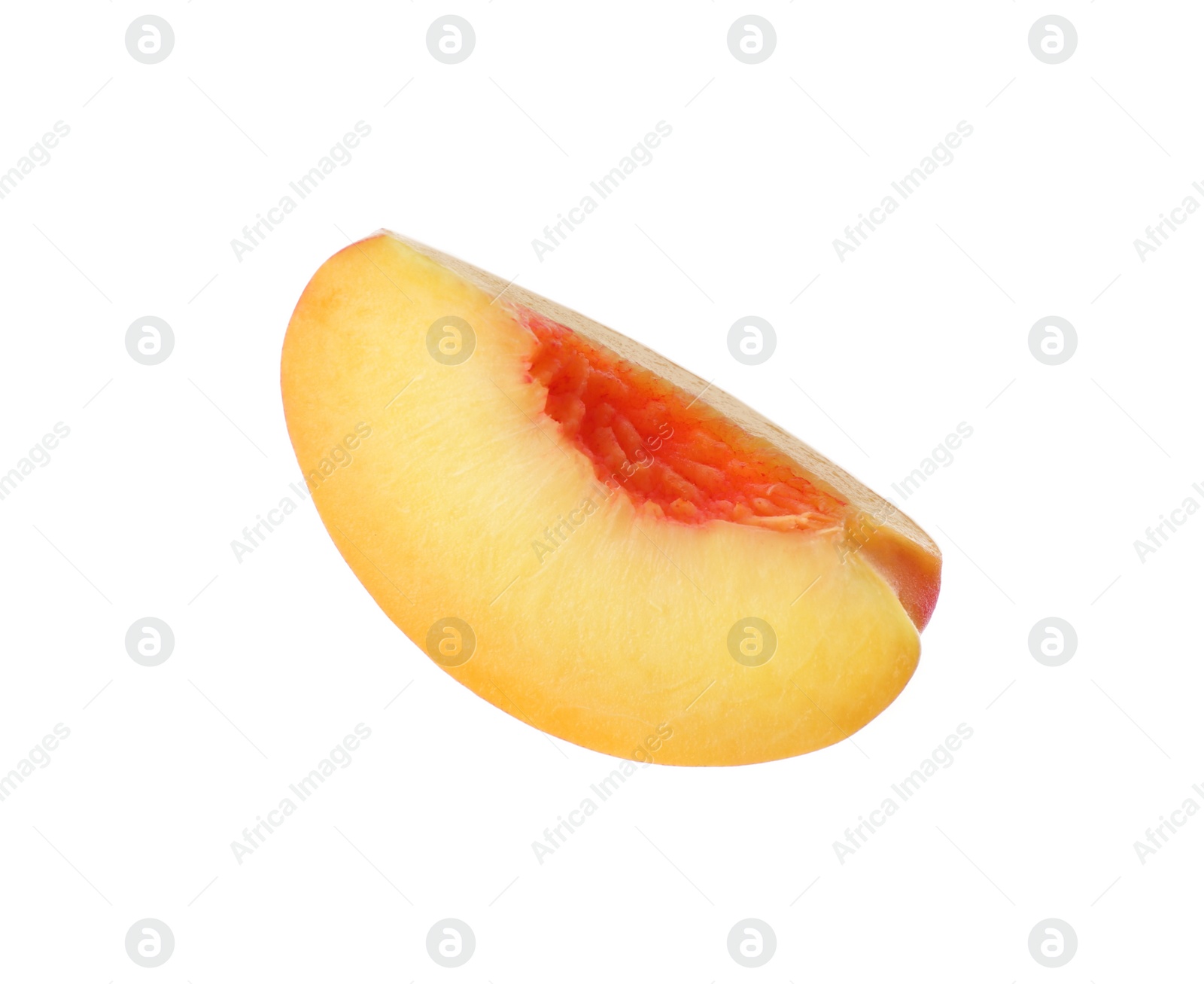 Photo of Slice of ripe peach isolated on white