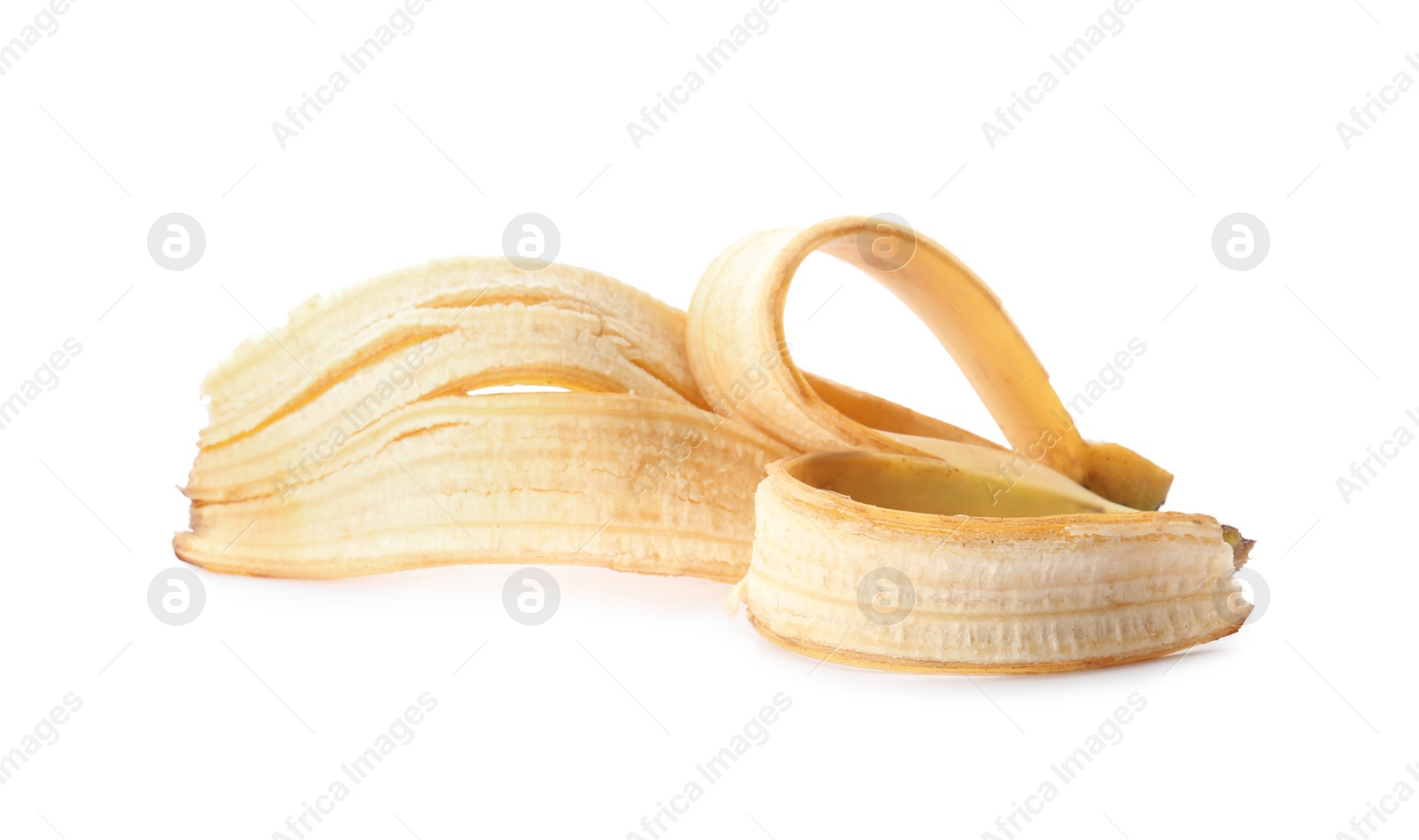 Photo of Banana peel on white background. Composting of organic waste