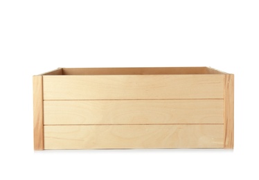 Photo of Wooden crate on white background. Shipping container