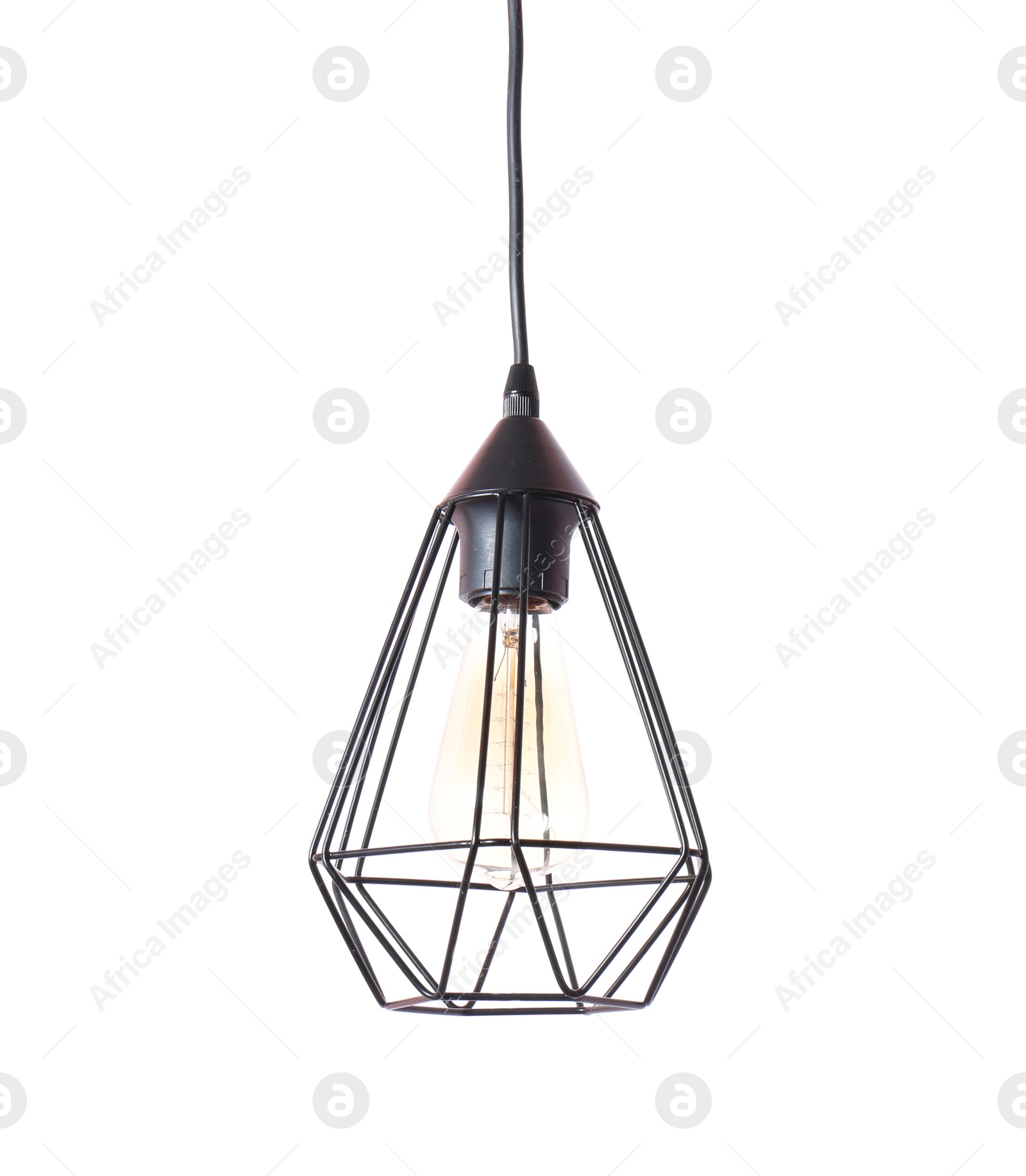 Photo of Modern hanging lamp, isolated on white. Idea for interior design