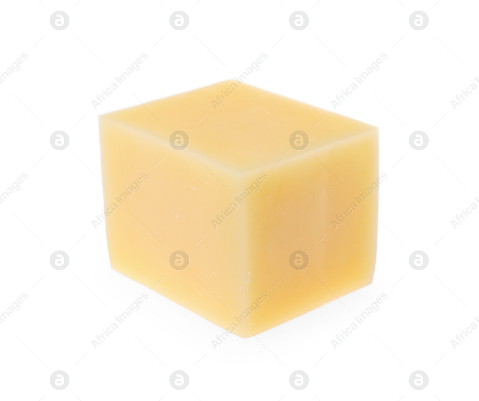 Photo of One cube of tasty cheese isolated on white