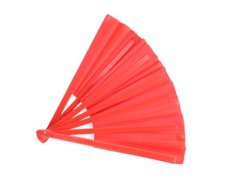 Photo of Bright red hand fan isolated on white