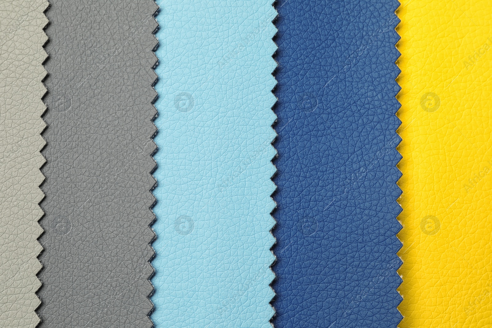 Photo of Leather samples of different colors for interior design as background