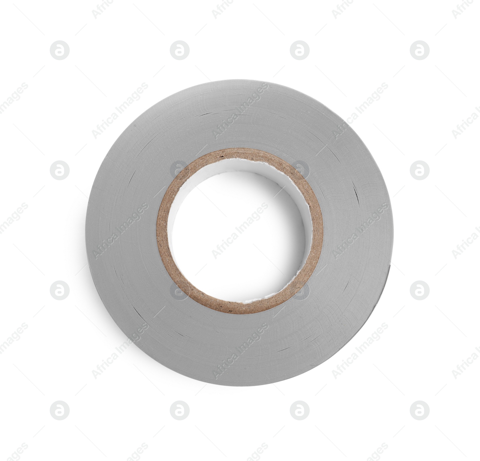 Photo of Grey insulating tape isolated on white, top view