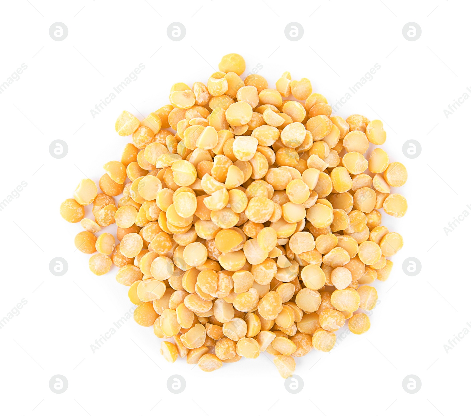 Photo of Pile of dried peas on white background, top view