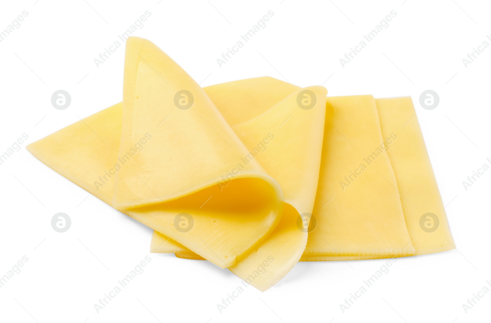 Photo of Slices of tasty fresh cheese isolated on white