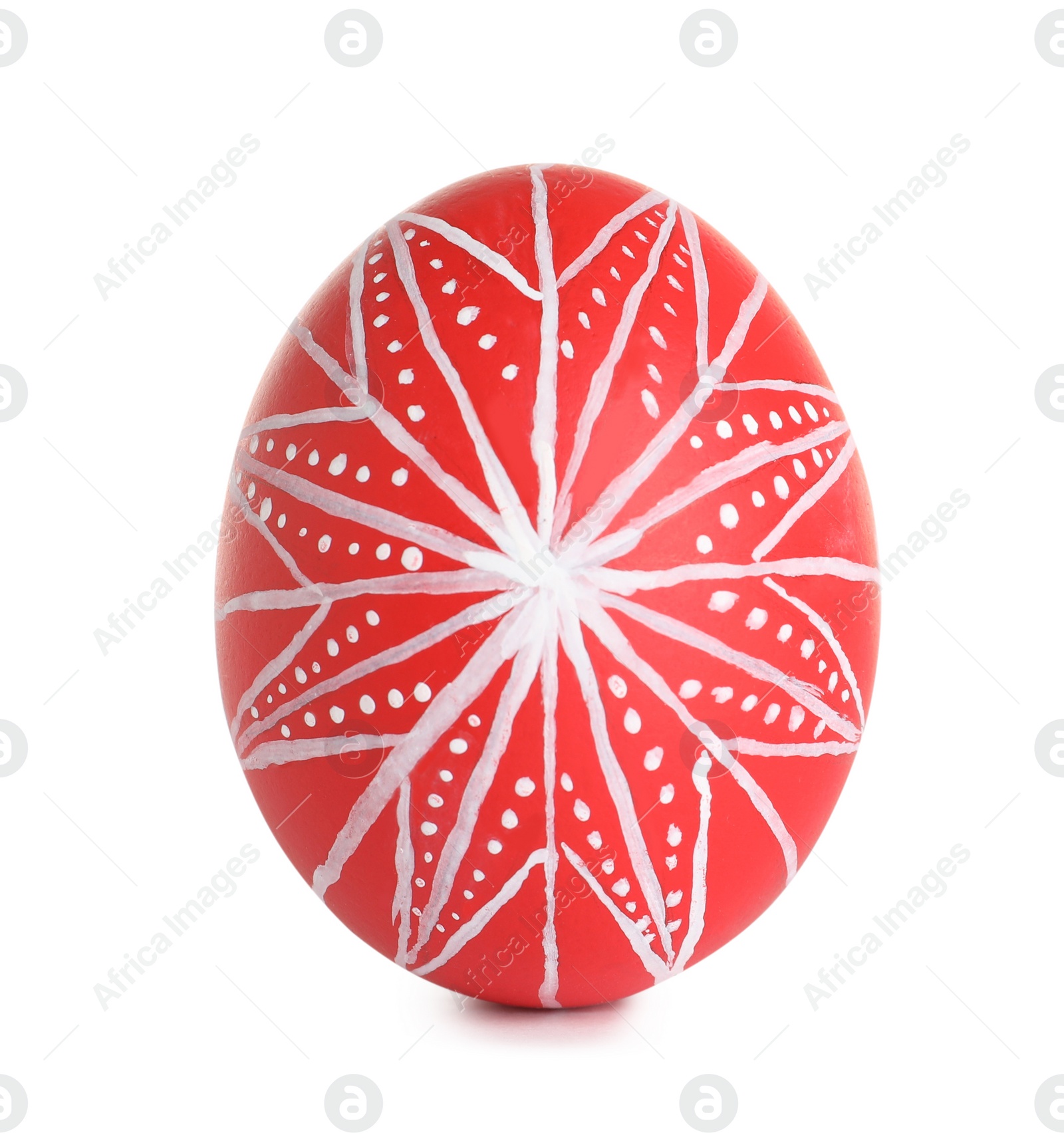 Photo of Creative painted red Easter egg on white background