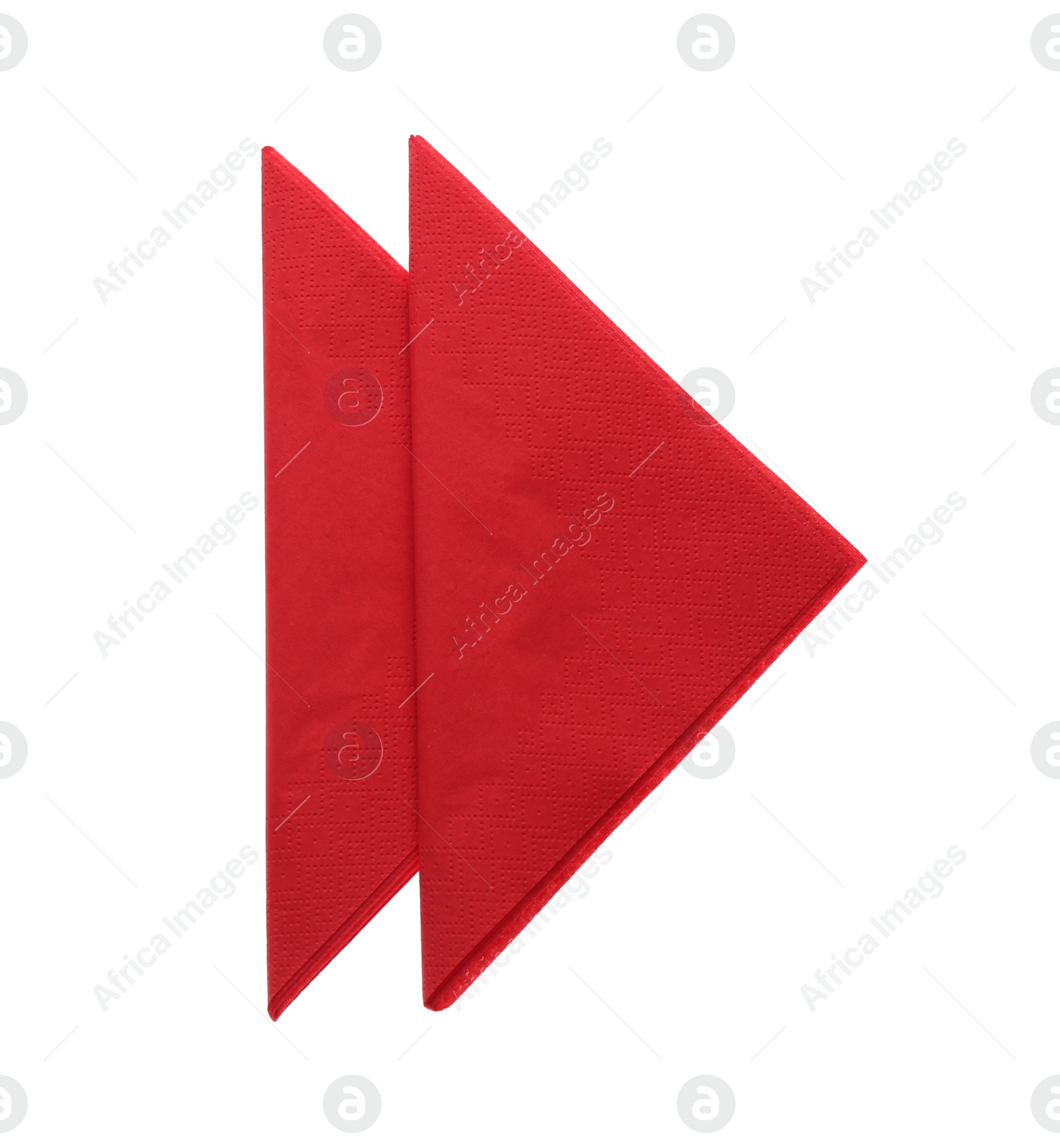 Photo of Folded red clean paper tissues on white background, top view