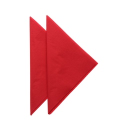 Photo of Folded red clean paper tissues on white background, top view