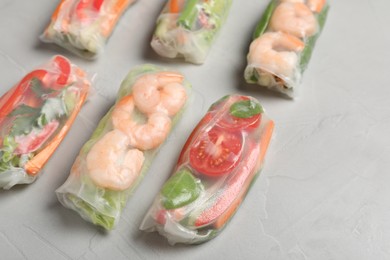 Photo of Spring rolls wrapped in rice paper on light table