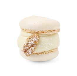 Photo of One delicious sweet macaron isolated on white