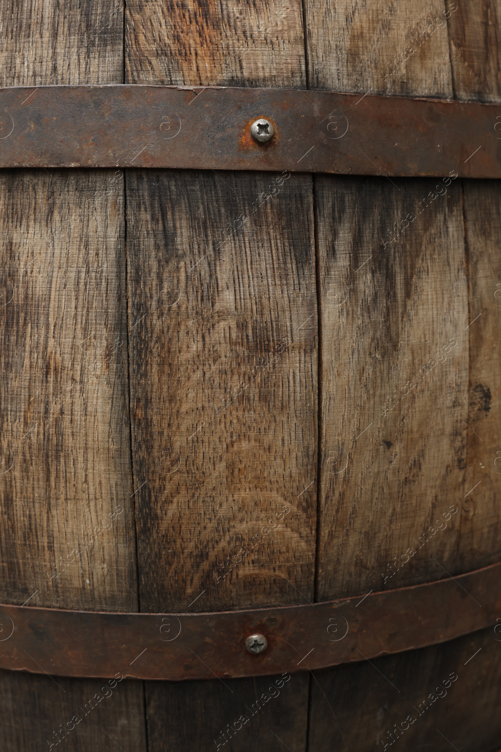 Photo of Traditional wooden barrel as background, closeup. Wine making